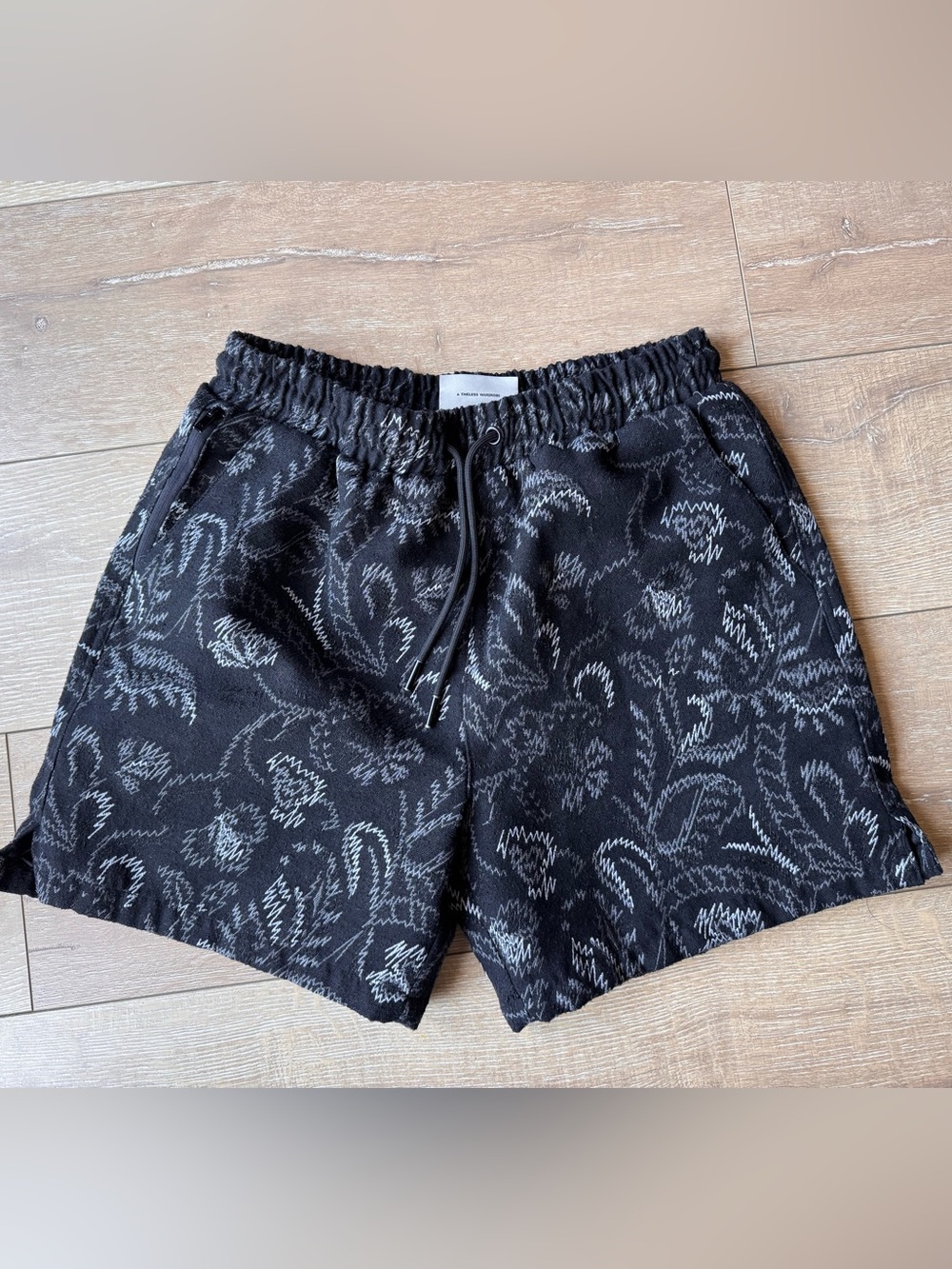 Men's Black Floral Shorts with Elastic Waist